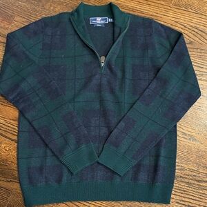 Vineyard Vines Boys size 16 Green, Navy and Black Plaid 1/4 Zip-Up Sweater